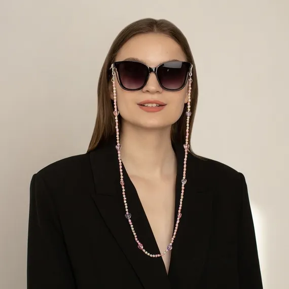 Цепочка для очков "Сердечки" объёмные, цвет розово-фиолетовый, 70 см