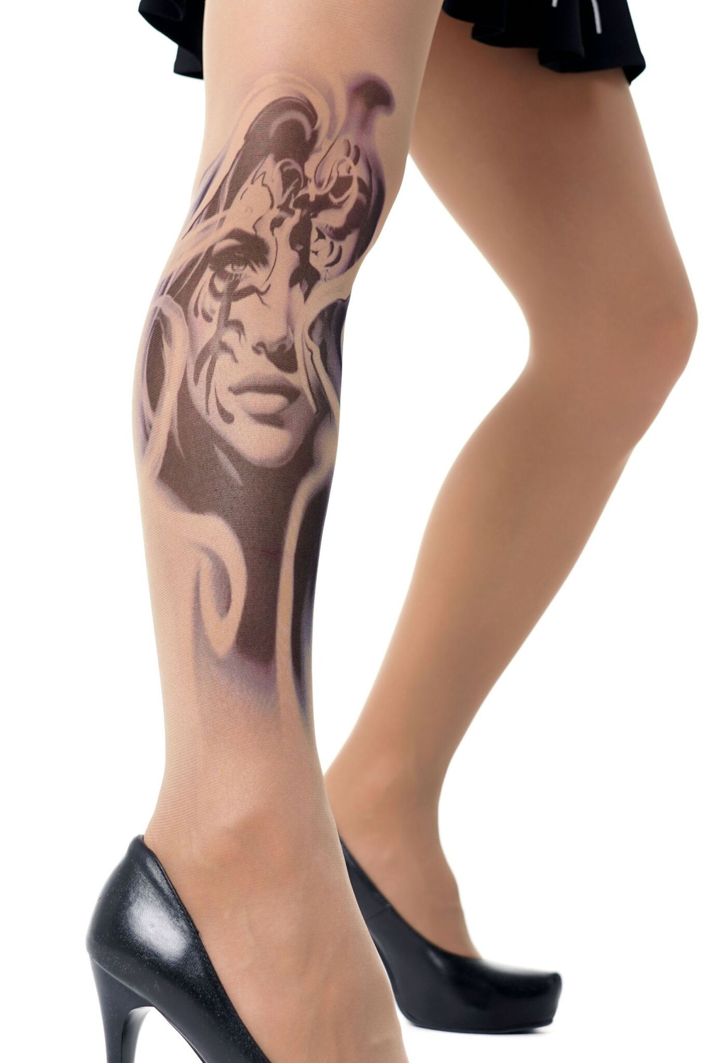 Колготки с имитацией тату в виде женского лица (Размер: S-M-L) (Цвет: бежевый)