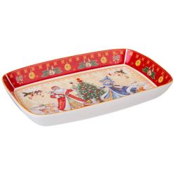 БЛЮДО LEFARD "ДЕД МОРОЗ И СНЕГУРОЧКА" ПРЯМОУГ. 30Х19Х4 СМ КРАСНОЕ (КОР=12ШТ.)