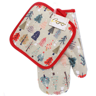 Прихватка в наборе с варежкой «Ёлочки», 17,5*17,5 см и 26*17,5 см