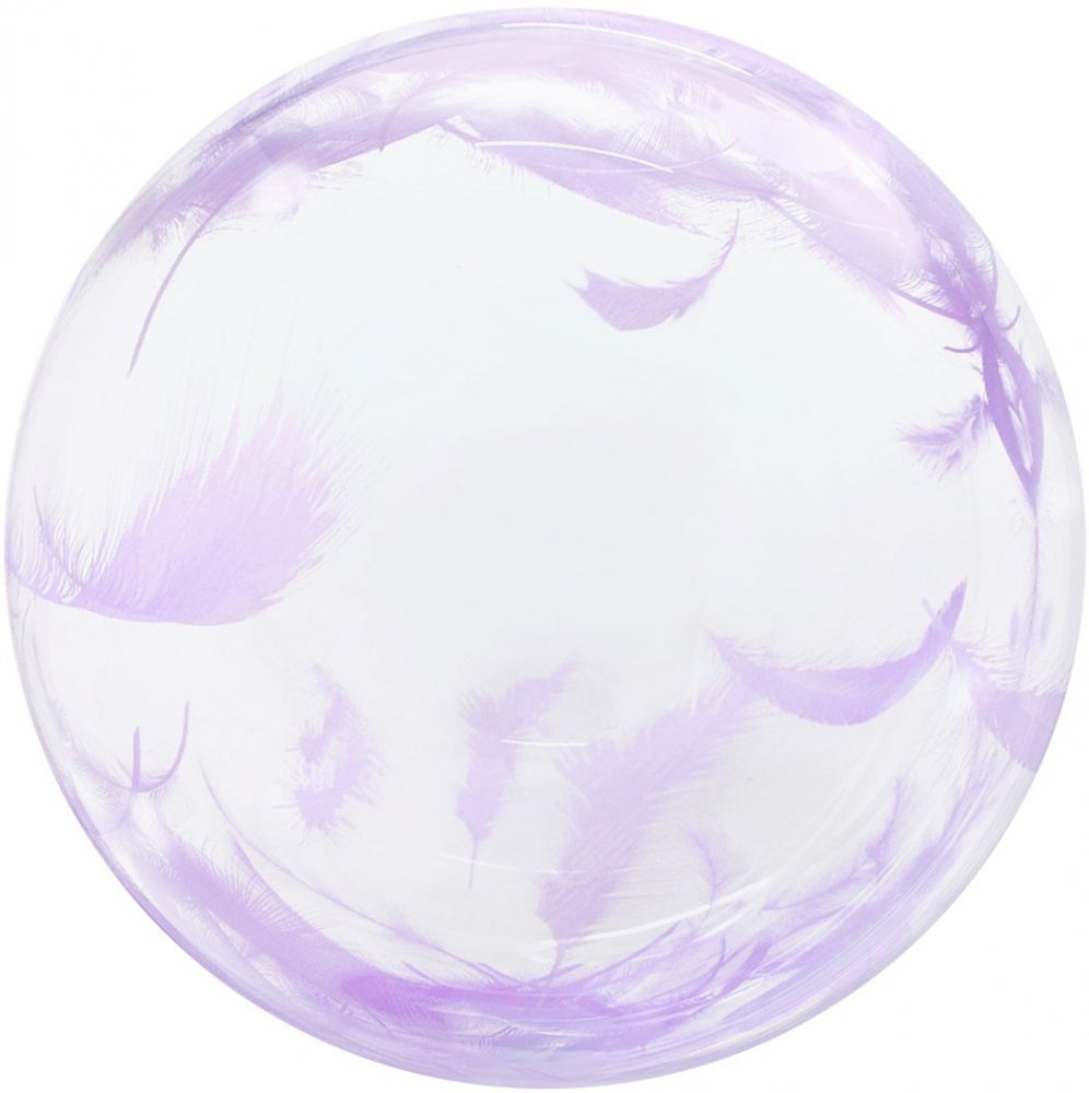 К Bubble 18'' / 46 см   Сиреневые перья  Прозрачный  Кристалл (БГ-27)