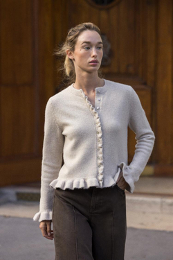 ZARA КАРДИГАН С ВОЛАНАМИ, ПЕСОЧНЫЙ