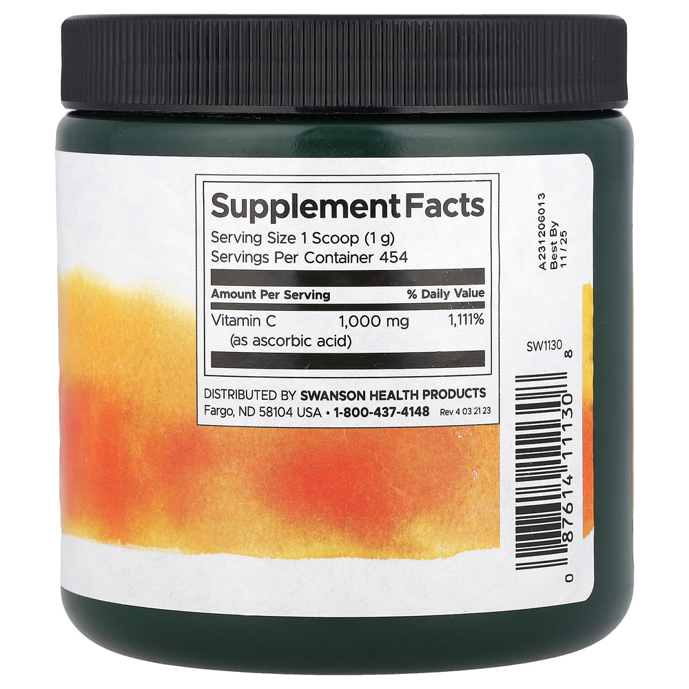 Swanson, 100% Pure C-1000, витамин C в порошке, 454 г (16 унций)