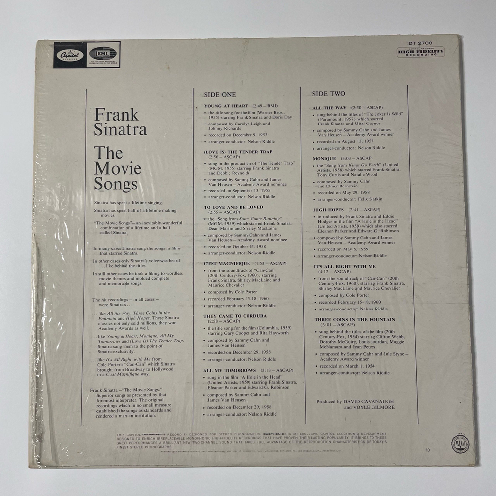 Винтажная виниловая пластинка LP Frank Sinatra The Movie Songs (США 1967)