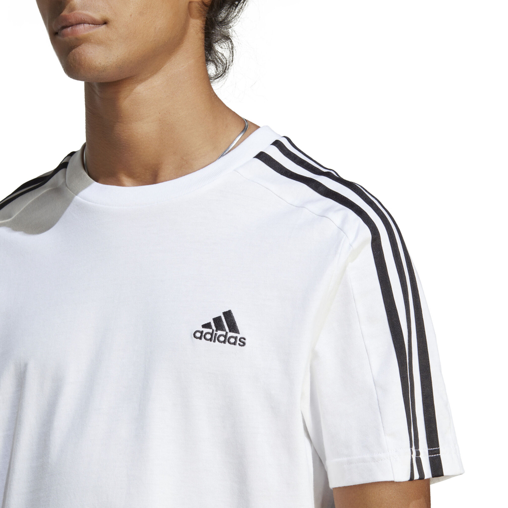 Мужское теннисное поло adidas Essentials Single Jersey 3-Stripes T-Shirt Men - White, Black