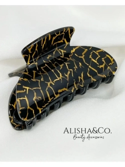 Крабик для волос средний Black & Gold Shell