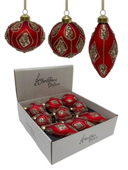 Набор стеклянных украшений Роскошь 80 мм., 9 шт., шар, капля, луковка, красный, Christmas DeLuxe (13050)