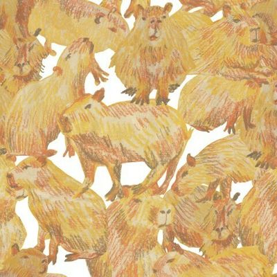 Бесшовный принт с Капибарами восковыми мелками