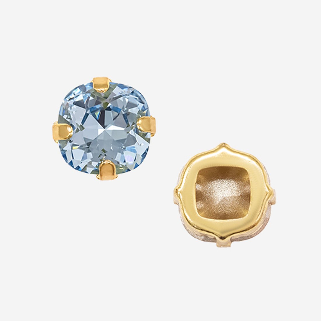 Кристалл Кушон (Сushion) в цапах, оттенок "Light Sapphire", 9,2мм, позолота