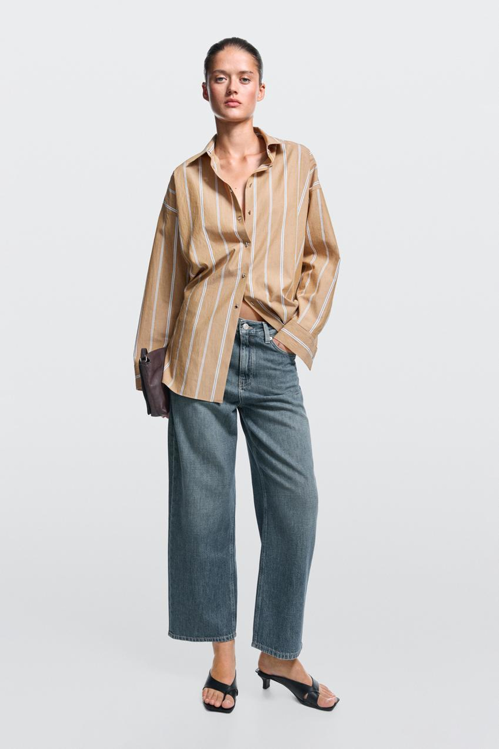 Massimo Dutti Укороченные джинсы средней посадки с широкими штанинами, средне-синий