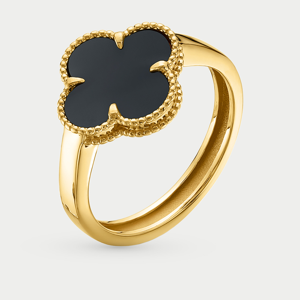 Кольцо женское из желтого золота 585 пробы с ониксом (л110136)