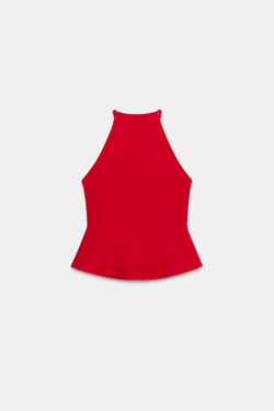 ZARA ТОП С ГОРЛОВИНОЙ ХАЛТЕР И БАСКОЙ, КРАСНЫЙ