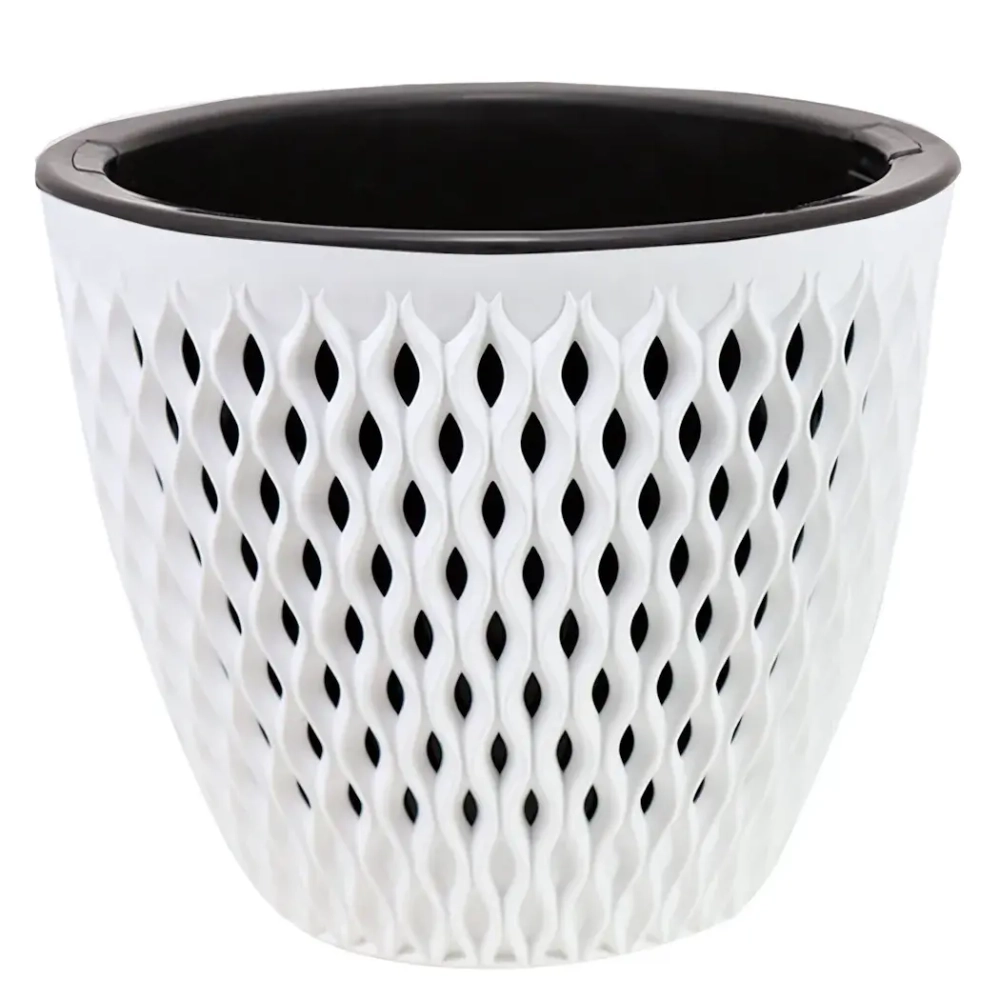 Кашпо для цветов пластиковое 1,6л d-16см «Версаль» Белый/Чёрный
