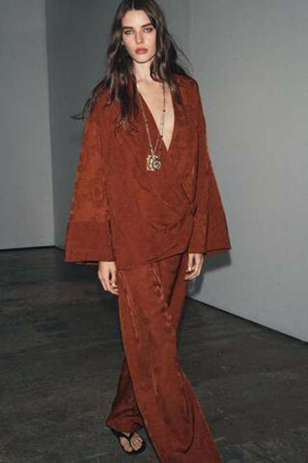 ZARA ЖАККАРДОВЫЕ БРЮКИ — ZW COLLECTION. МЕДНЫЙ