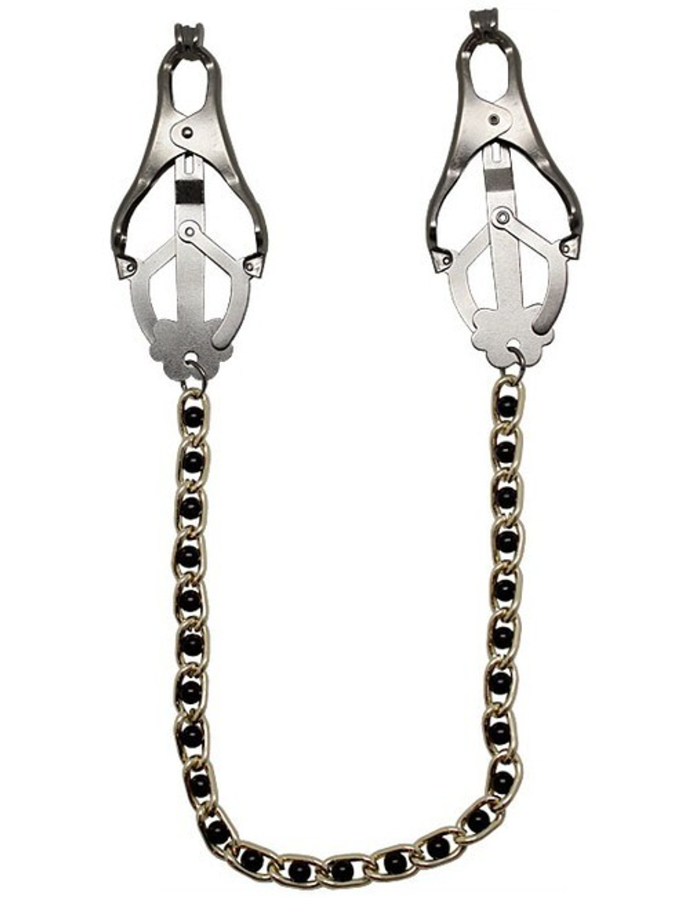 Мощные зажимы для груди с золотистой цепочкой с черными бусинками (Цвет: серебряный, золотистый, черный)