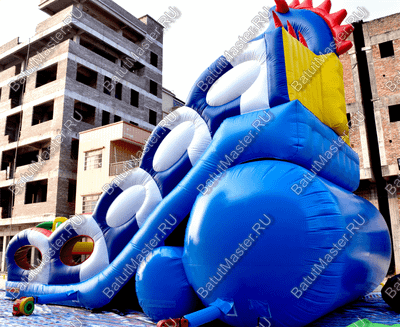 Коммерческий надувной батут-горка "Дракон" 10*5*8 м,без шипов сине-белый