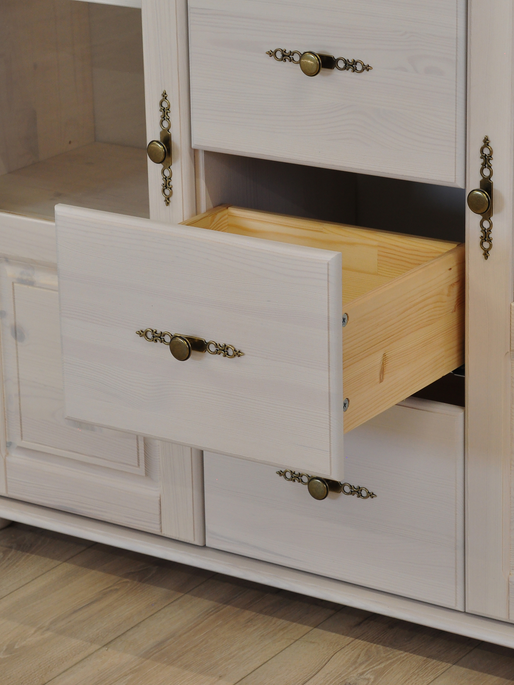 Комод, 128х42х125, Susanna, для одежды и игрушек, в кухню, сервант для посуды, из массива дерева, белый, MAKOSA