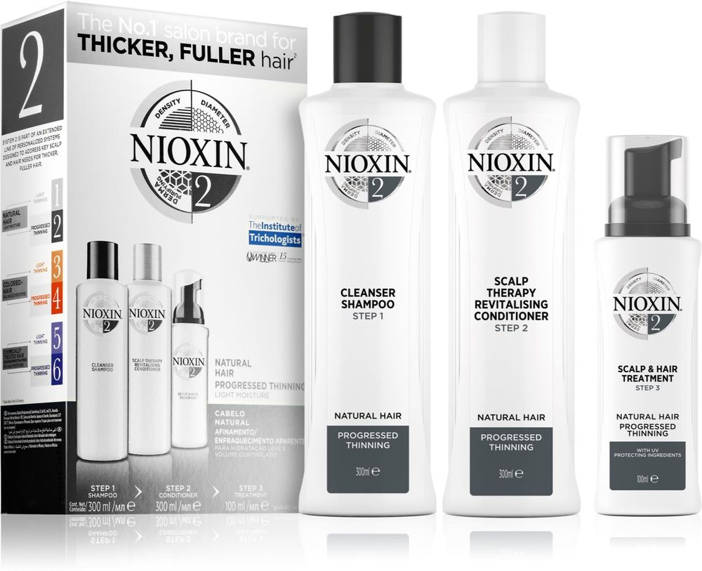 Nioxin purifying shampoo 300 мл + revitalising conditioner 300 мл + care for hair and scalp 100 мл System 2 Natural Hair Progressed Thinning