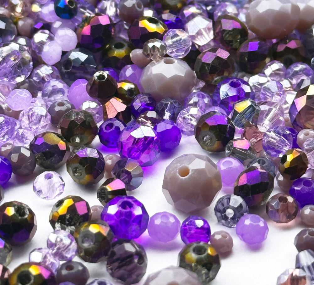 МБ-6 Хрустальные бусины, форма: МИКС, цвет: Фиолетовый, 25 гр.