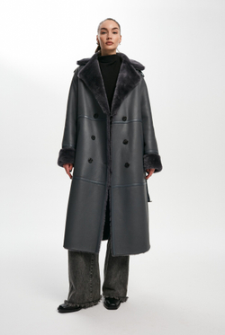 Дубленка-пальто серая