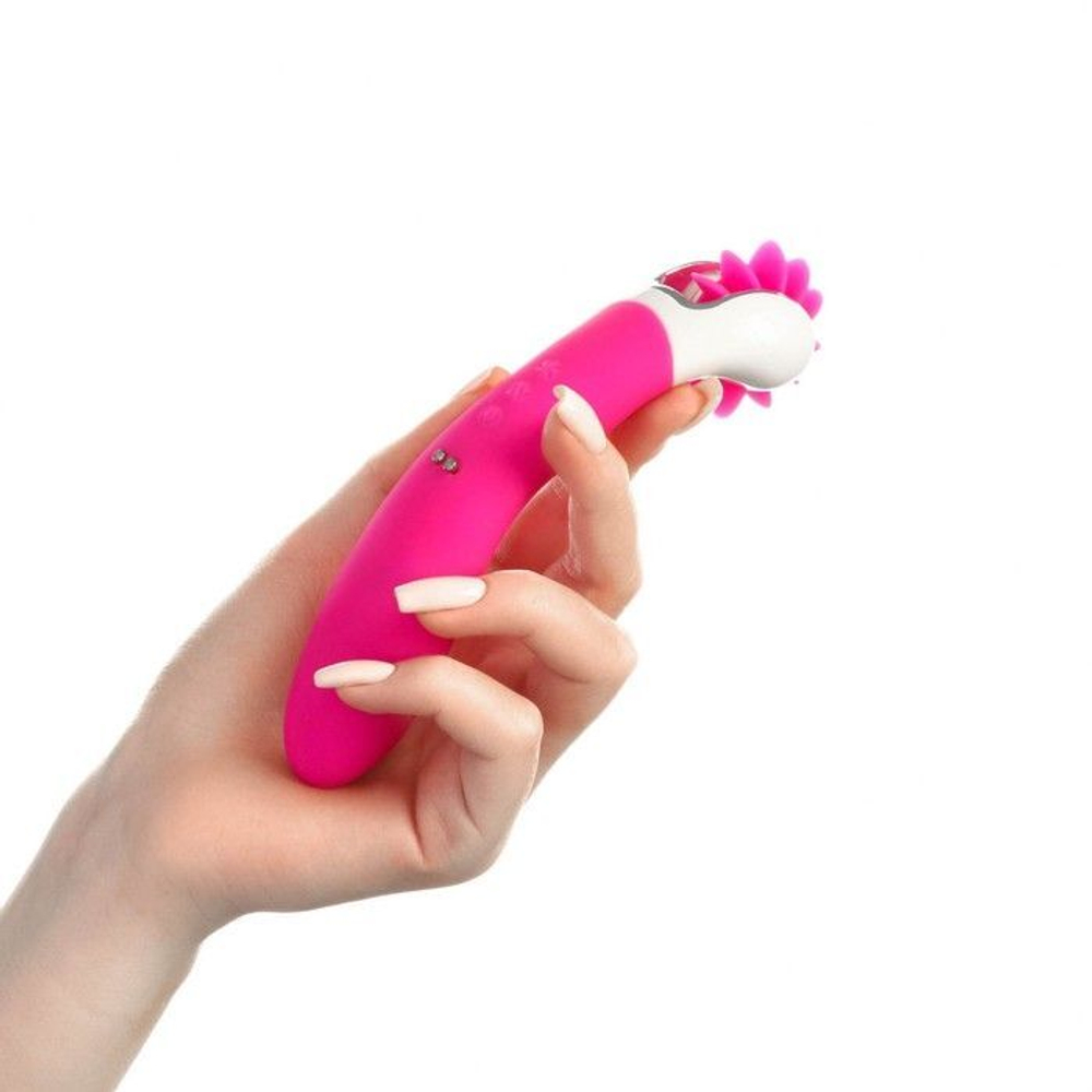 Ярко-розовый клиторальный стимулятор с вращающимися лепестками - 14,5 см. (Цвет: ярко-розовый)