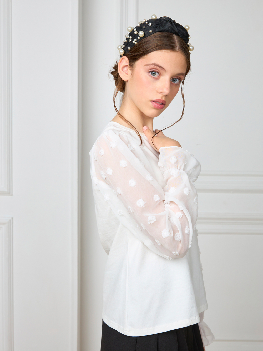 Блузка школьная для девочки рукав шифон молочная