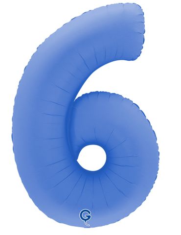 Шар (40''/102 см) Цифра, 6, Голубой Лотос, Матовый, 1 шт.