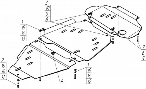 Защита стальная 3 мм Д, КПП, РК Nissan Pathfinder MOTODOR.11413