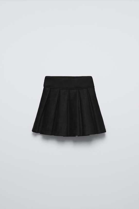 ZARA ЮБКА В СКЛАДКУ ИЗ ИСКУССТВЕННОЙ ЗАМШИ, ЧЕРНЫЙ