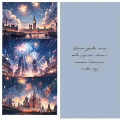 Открытка Евро «Счастливого Нового года (города)»