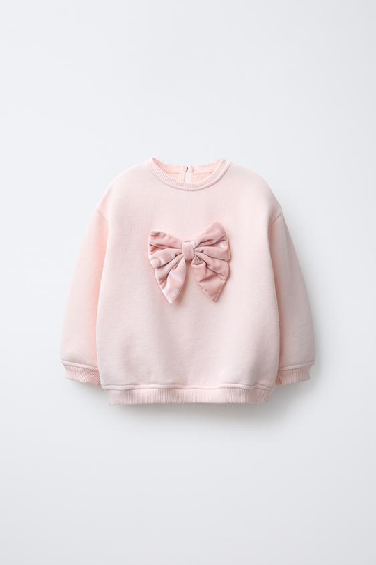 ZARA ТОЛСТОВКА С БАНТОМ ИЗ ВЕЛЬВЕТА, РОЗОВЫЙ