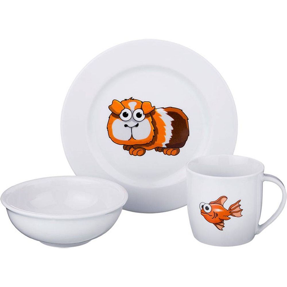 НАБОР ПОСУДЫ НА 1 ПЕРСОНУ 3 ПР. "ЗВЕРЯТА": КРУЖКА 300МЛ+ТАРЕЛКА 21,5СМ + САЛАТНИК 15СМ.