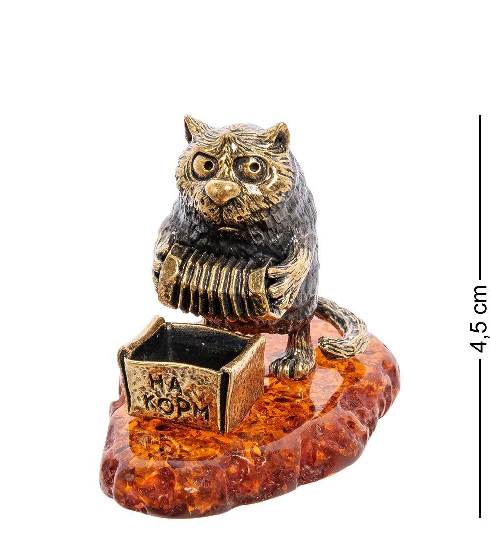Народные промыслы AM-2221 Фигурка «Кот Уличный музыкант» (латунь, янтарь)