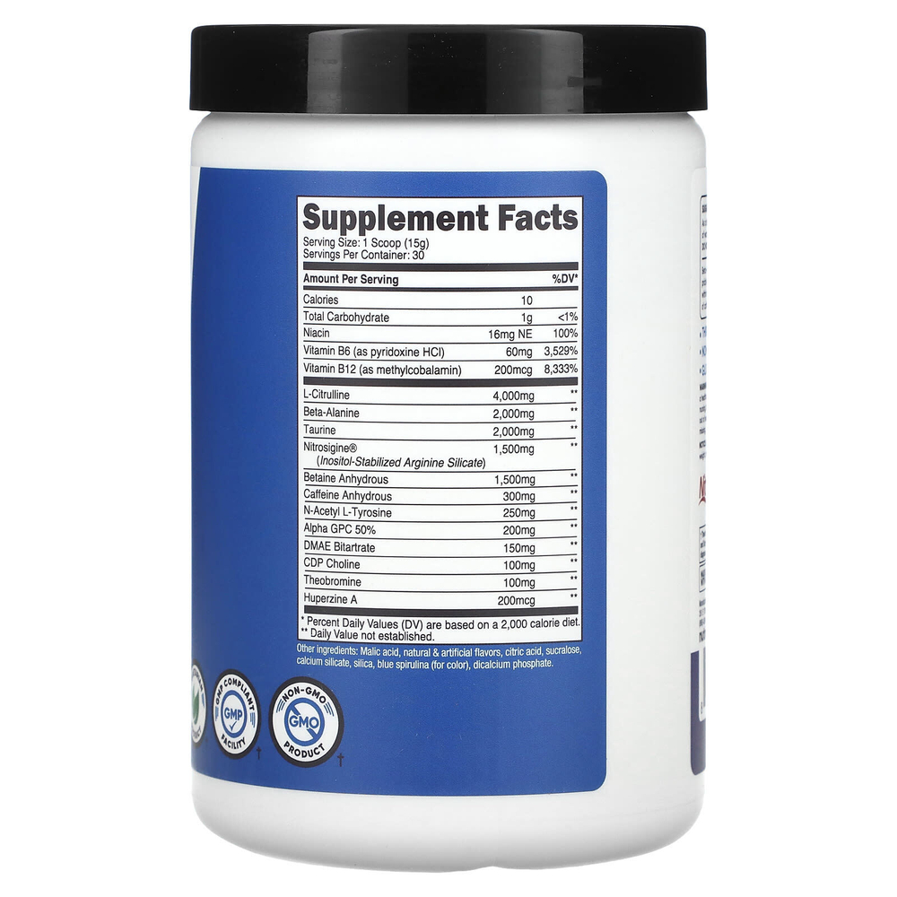 Nutricost, Performance, PRE-X, предтренировочный комплекс Xtreme, со вкусом голубой малины, 447 г (1 фунт)