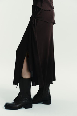 ZARA ЮБКА МИДИ ИЗ МЯГКОЙ ТКАНИ, ШОКОЛАДНО-КОРИЧНЕВЫЙ