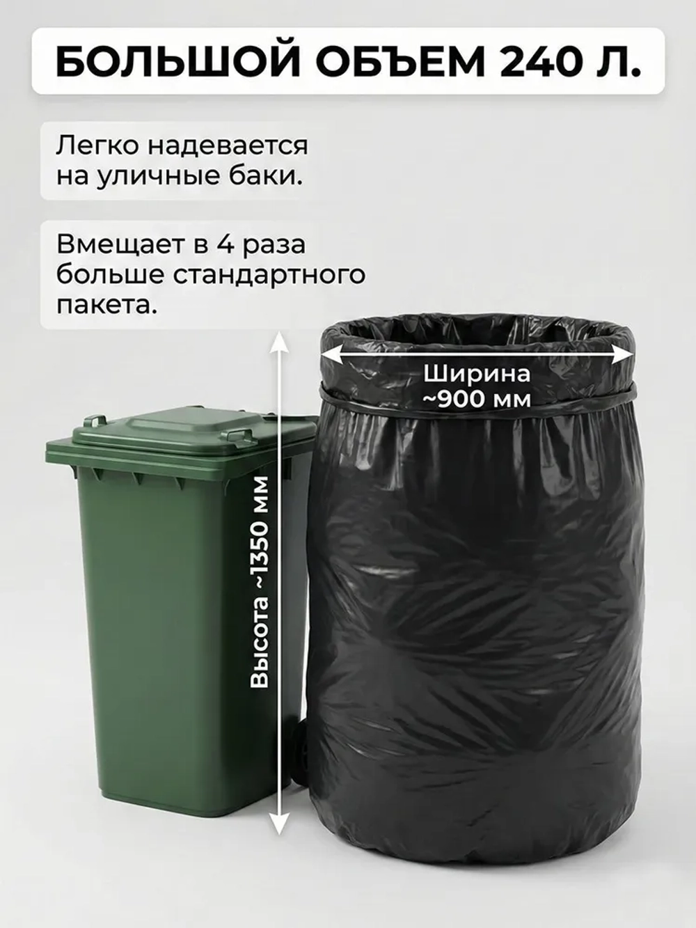 Мешки для мусора 240 л, 35мкм, 10 шт. ОАО "Белхим"