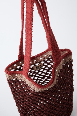 ZARA СУМКА ИЗ КРУЖЕВА КРОШЕ, ГРАНАТОВЫЙ