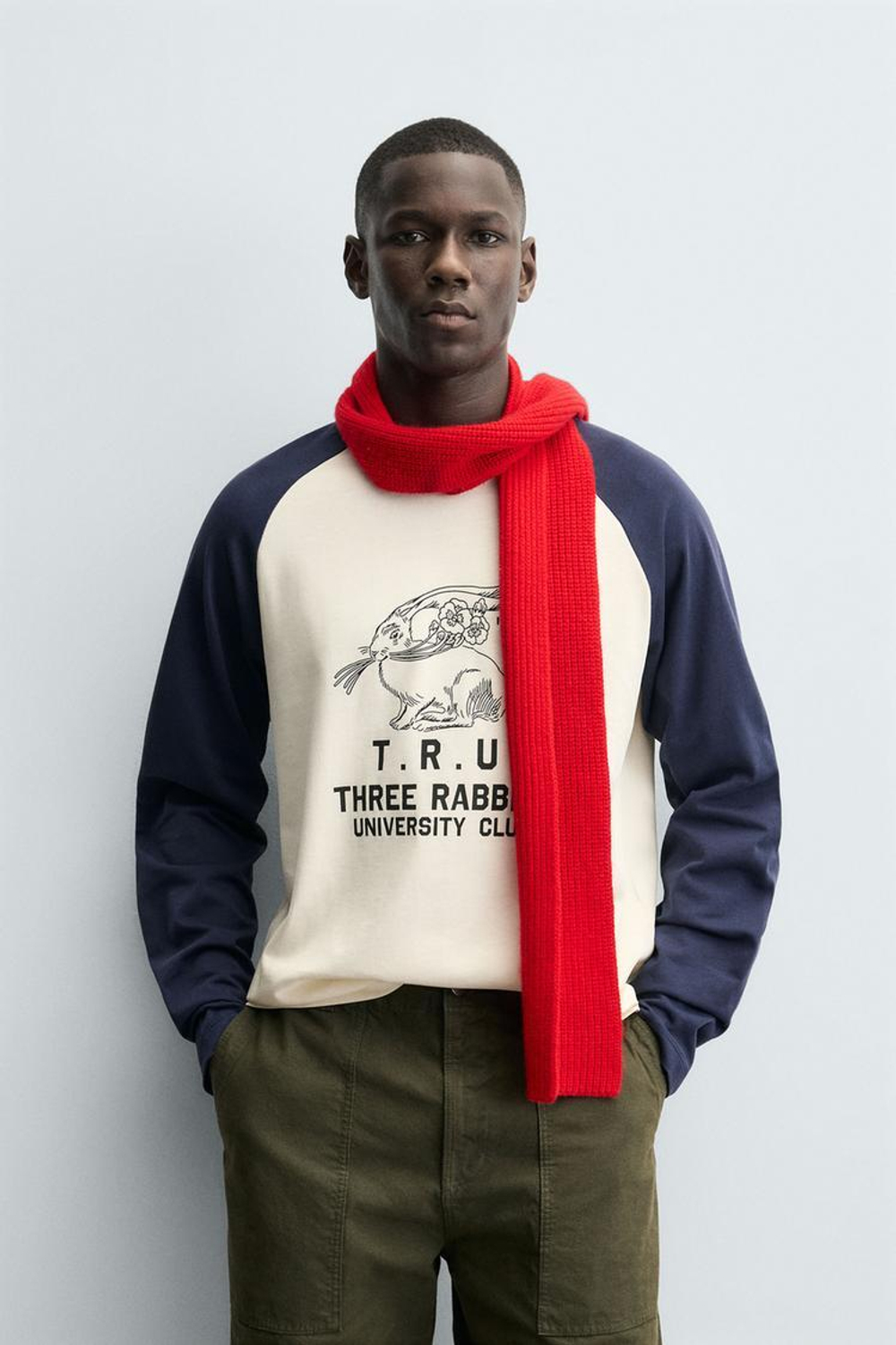 ZARA ФУТБОЛКА КОЛОР-БЛОК С КРОЛИКОМ, ЖЕЛТОВАТО-БЕЛЫЙ