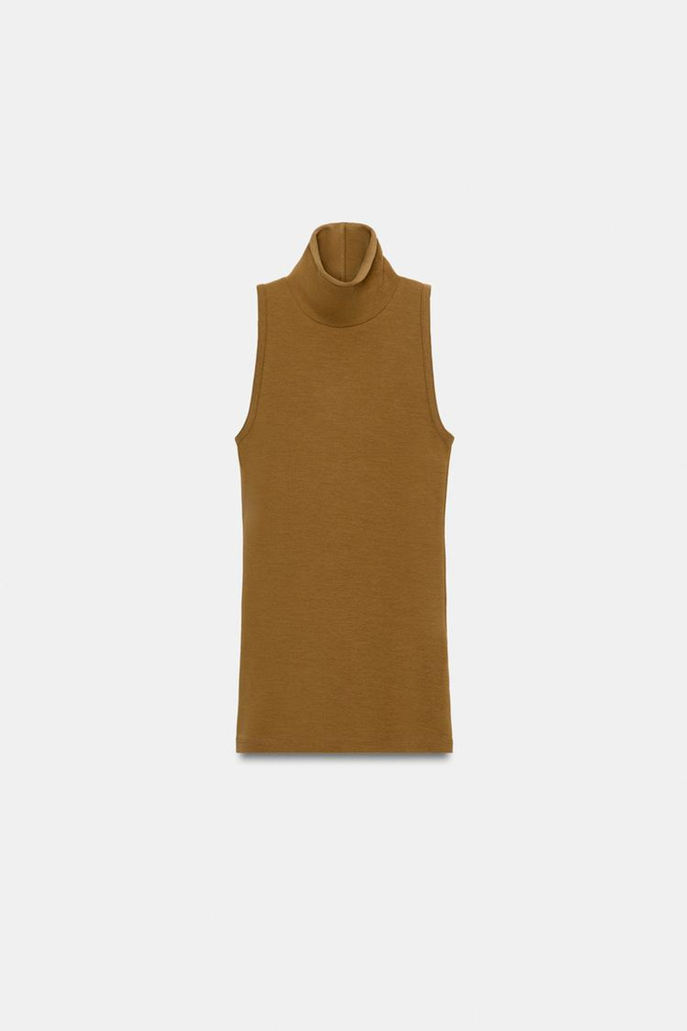 ZARA ТОП БЕЗ РУКАВОВ С ВОРОТНИКОМ-СТОЙКОЙ, СЕРО-КОРИЧНЕВЫЙ