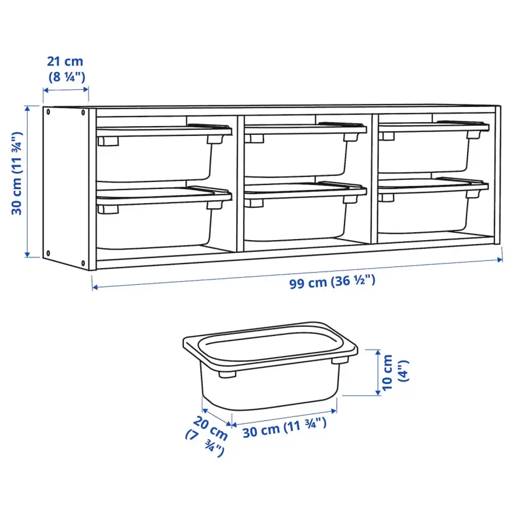 Стеллаж настенный - IKEA TROFAST, 99х21х30 см, белый/серый, ТРУФАСТ ИКЕА