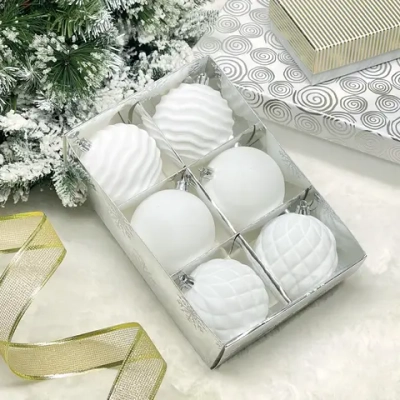 Набор шаров VELOUR «Стильная зима» 8 см (набор 6 шт), Белый