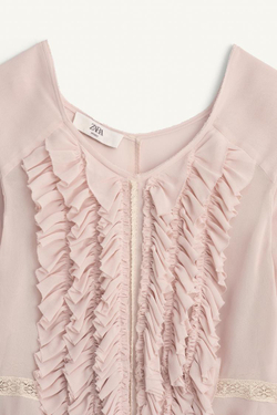 ZARA БЛУЗА С КРУЖЕВОМ - LIMITED EDITION, ПУДРОВО-РОЗОВЫЙ