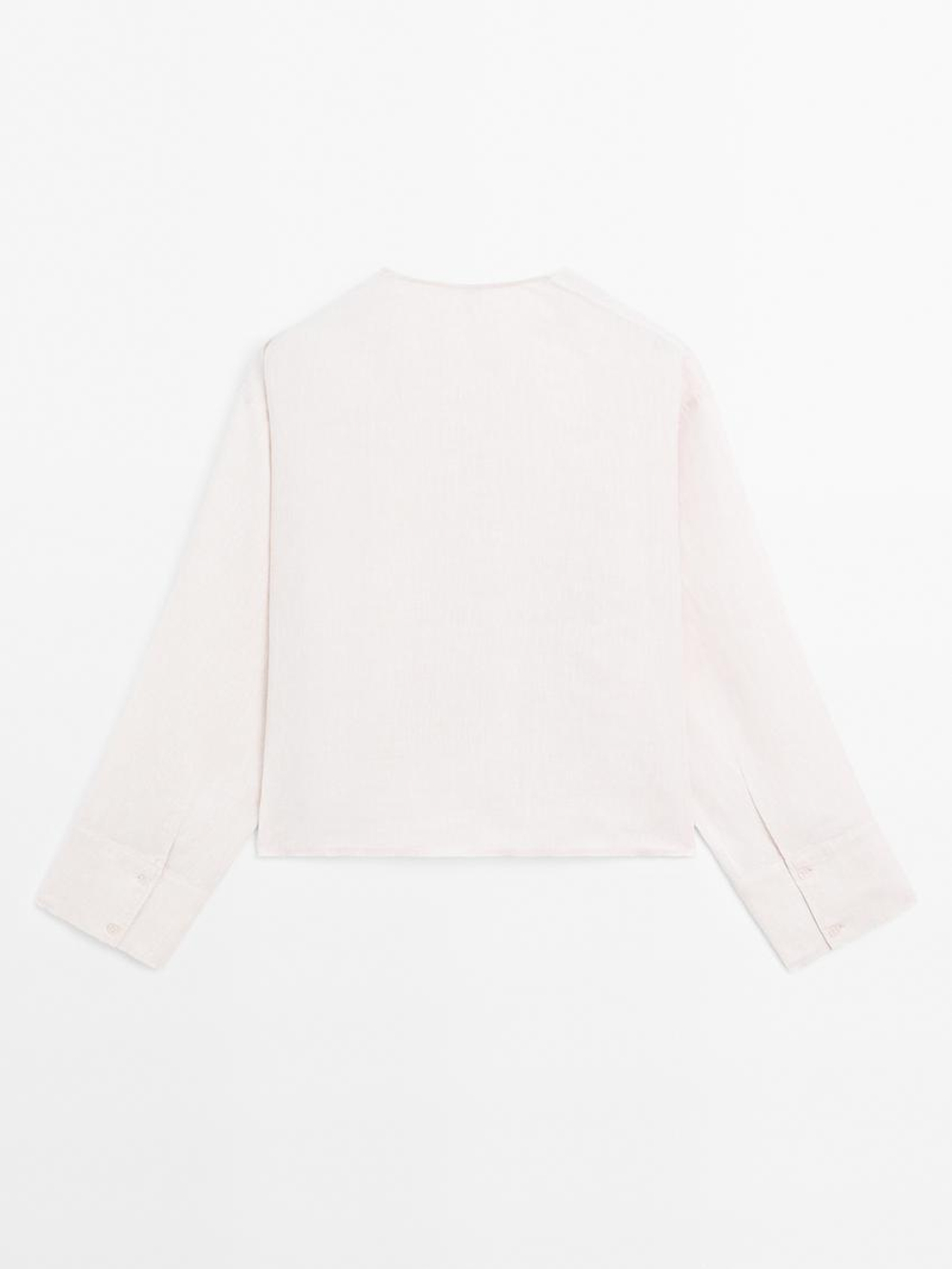 Massimo Dutti Рубашка из 100% струящегося льна с пуговицами, натуральный, кремовый