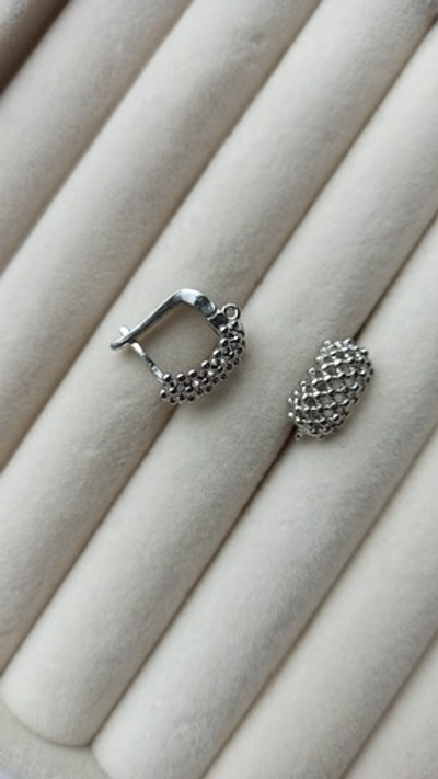 248411-р Швензы с английским замком "Сеточка" 10*6мм, родий, пара