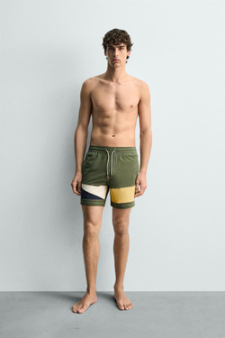 ZARA ДЛИННЫЕ ПЛАВКИ С БЛОКАМИ ЦВЕТА, ЗЕЛЕНЫЙ