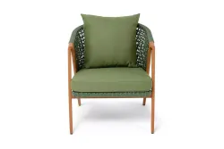 "Амстердам" кресло плетеное из роупа, каркас алюминий, роуп зеленый круглый, ткань зеленая