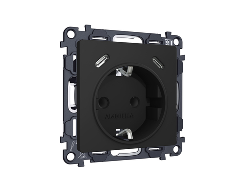 MA810510 Комплект механизма электрической розетки 2USB С+C 20W с/з на винтовых зажимах 16A-250V ALFA Черный матовый QUANT (AP8105, VM165)