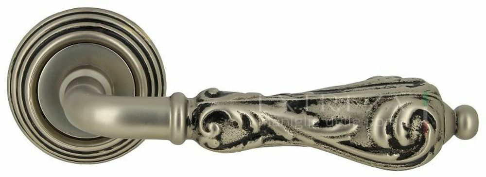 Дверная ручка Extreza &quot;GRETA&quot; (Грета) 302 на розетке R05 старинное серебро матовое + черный F64