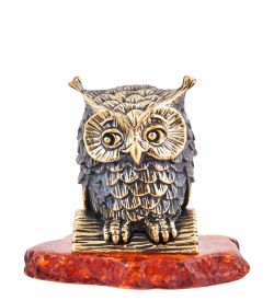 Народные промыслы AM-3707 Фигурка «Птица Сова Уля» (латунь, янтарь)