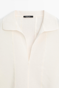 Massimo Dutti Блуза из струящейся ткани с декоративными швами, натуральный/кремовый